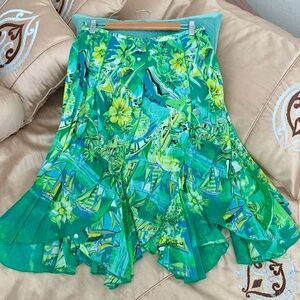 Bila Floral Tropical Palm Tree Skirt in Vibrant Green Floral